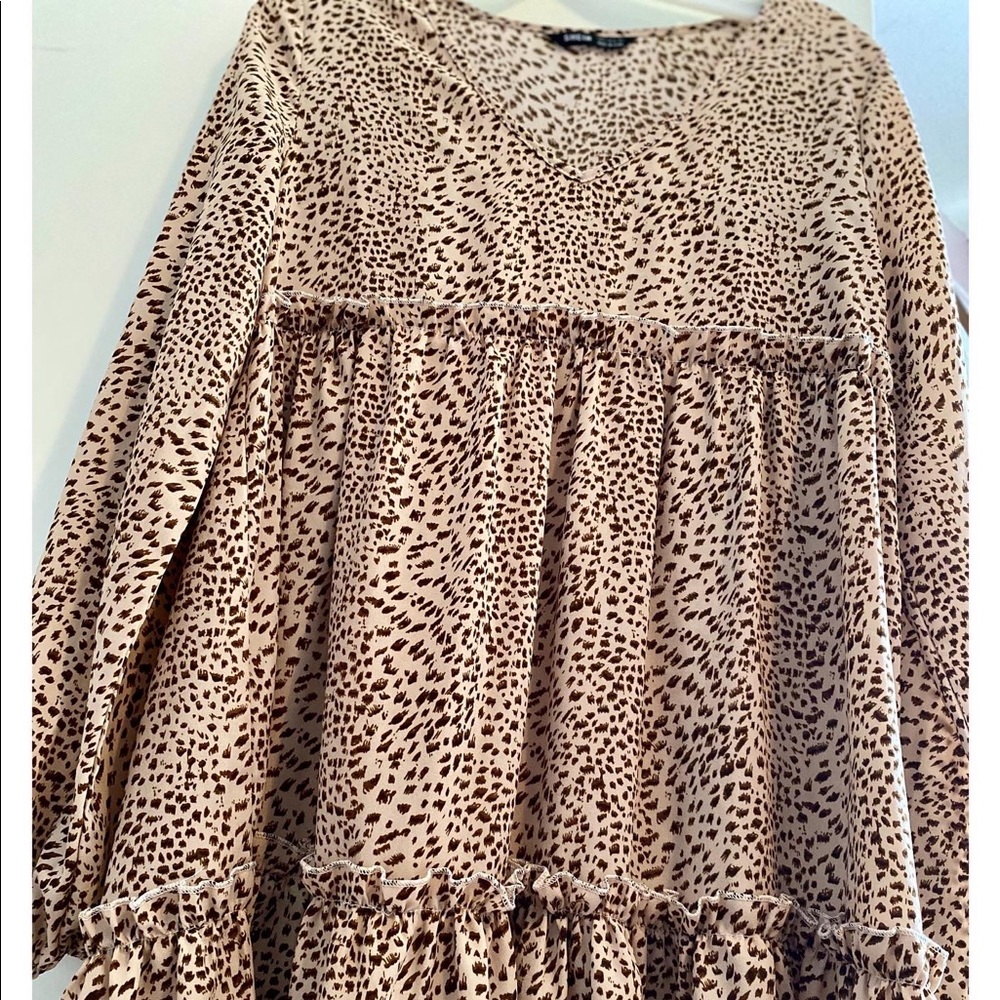3/4 sleeve SHEIN mini printed dress w/ ruffle, size S